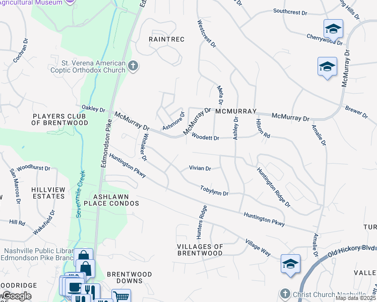 map of restaurants, bars, coffee shops, grocery stores, and more near 656 Huntington Ridge Drive in Nashville