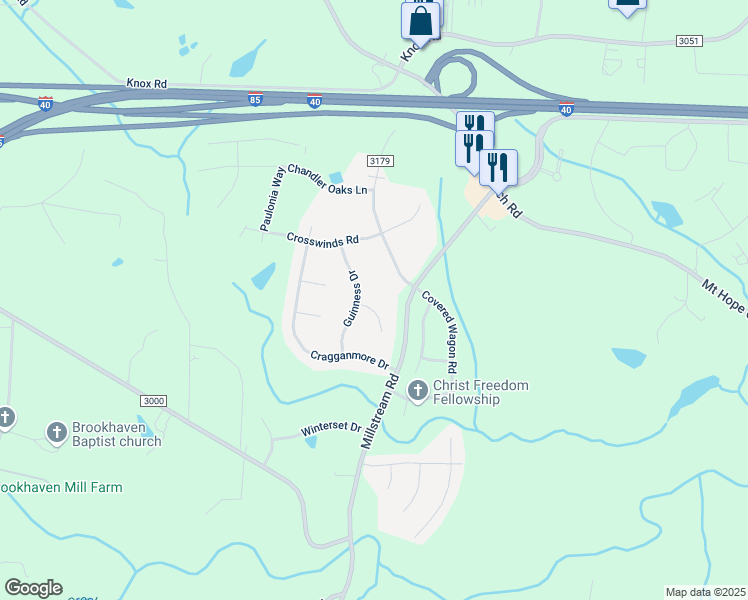 map of restaurants, bars, coffee shops, grocery stores, and more near 5303 Minion Court in McLeansville