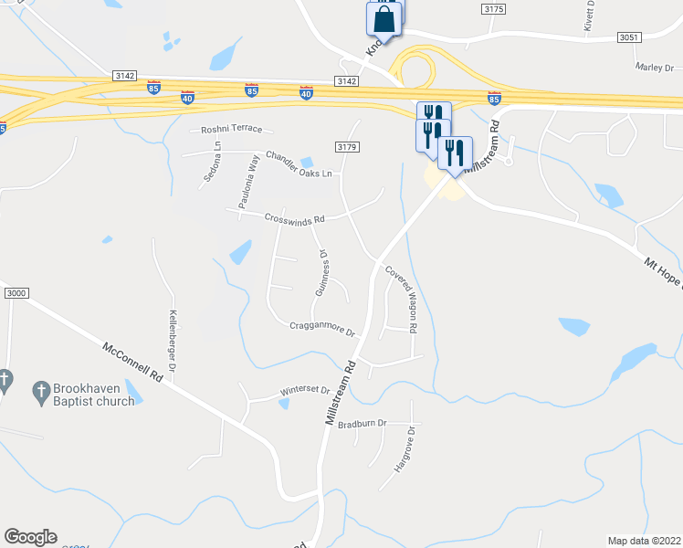 map of restaurants, bars, coffee shops, grocery stores, and more near 5303 Minion Court in McLeansville