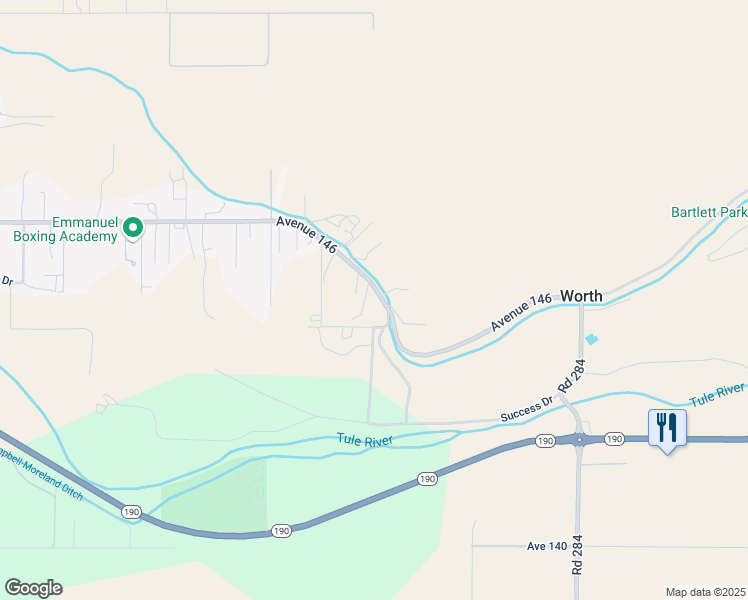map of restaurants, bars, coffee shops, grocery stores, and more near 28013 Worth Drive in Porterville
