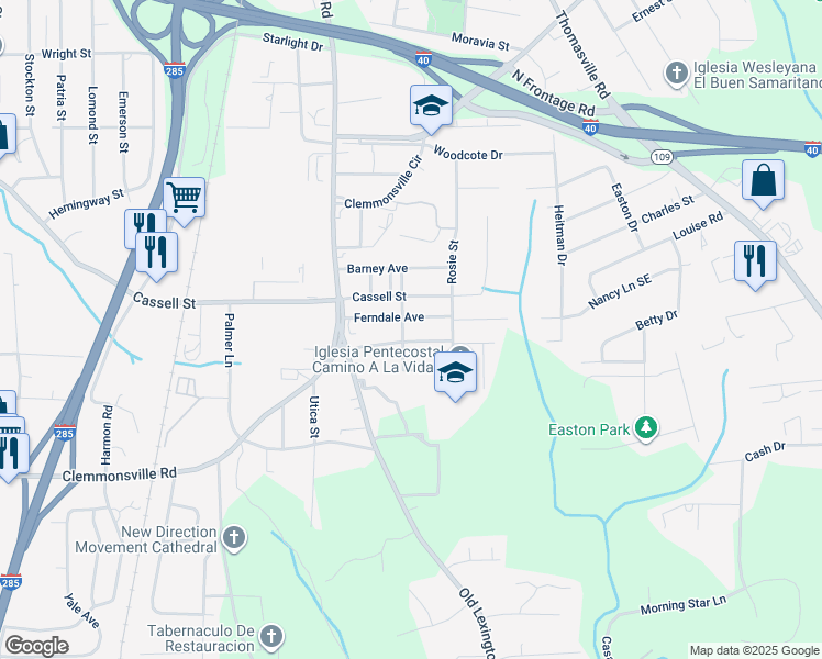 map of restaurants, bars, coffee shops, grocery stores, and more near 3507 Lambeth Street in Winston-Salem