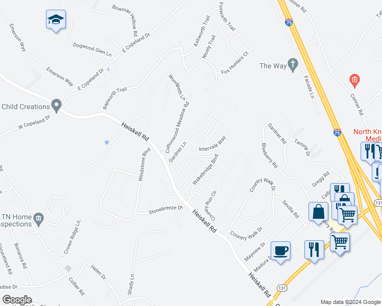 map of restaurants, bars, coffee shops, grocery stores, and more near 8082 Intervale Way in Powell