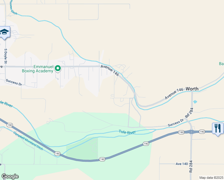 map of restaurants, bars, coffee shops, grocery stores, and more near 27919 Worth Drive in Porterville