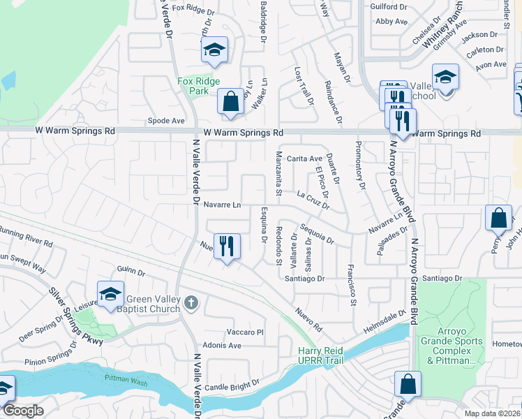 map of restaurants, bars, coffee shops, grocery stores, and more near 349 Esquina Drive in Henderson