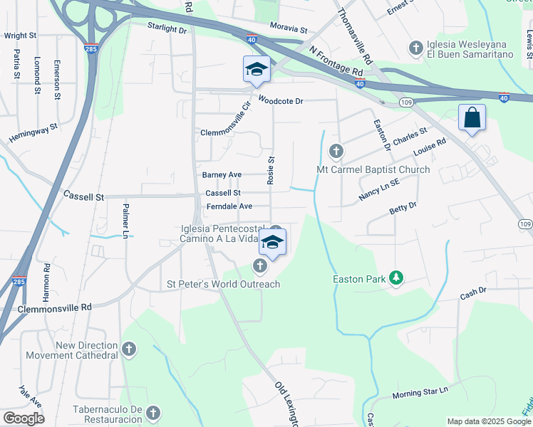 map of restaurants, bars, coffee shops, grocery stores, and more near 3510 Rosie Street in Winston-Salem