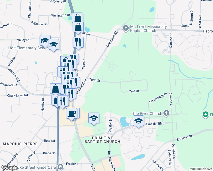 map of restaurants, bars, coffee shops, grocery stores, and more near 417 Todd Street in Durham