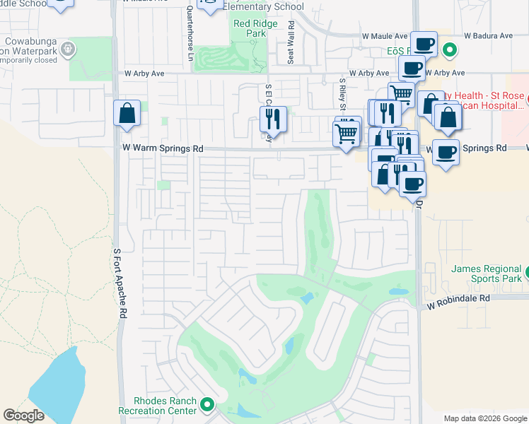 map of restaurants, bars, coffee shops, grocery stores, and more near 35 Living Edens Court in Las Vegas