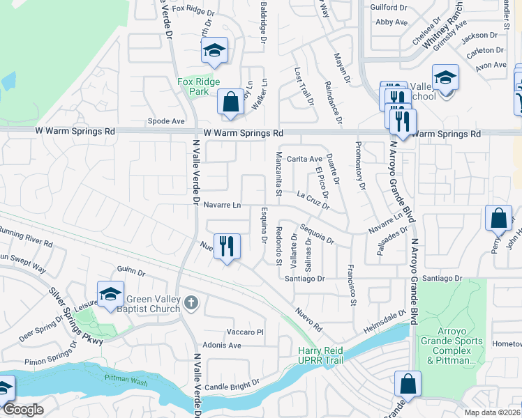 map of restaurants, bars, coffee shops, grocery stores, and more near 349 Esquina Drive in Henderson