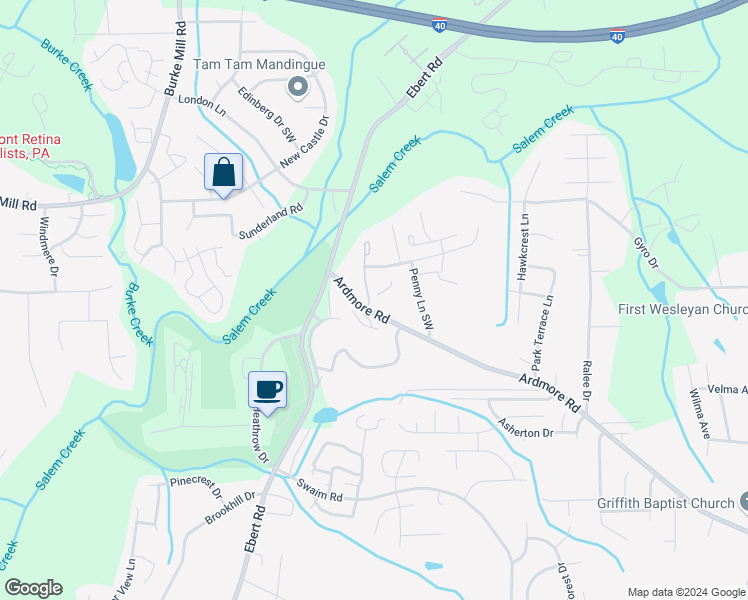 map of restaurants, bars, coffee shops, grocery stores, and more near 1980 Crest Hollow Drive in Winston-Salem