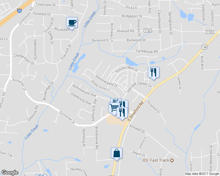 map of restaurants, bars, coffee shops, grocery stores, and more near 388 Shady Grove in Winston-Salem