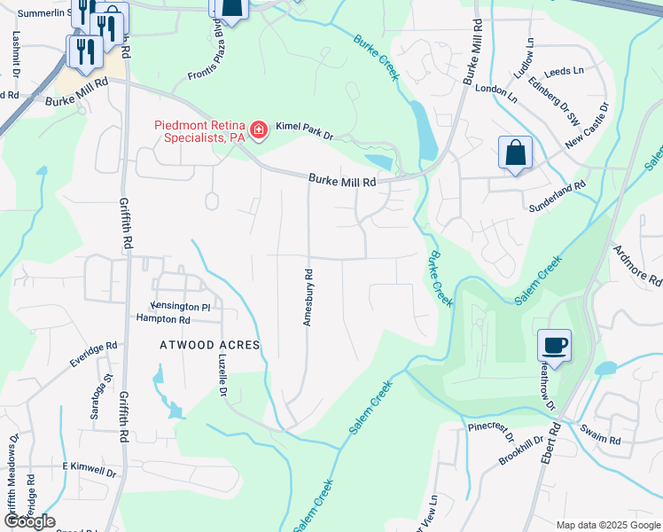map of restaurants, bars, coffee shops, grocery stores, and more near 2950 Northbridge Road in Winston-Salem