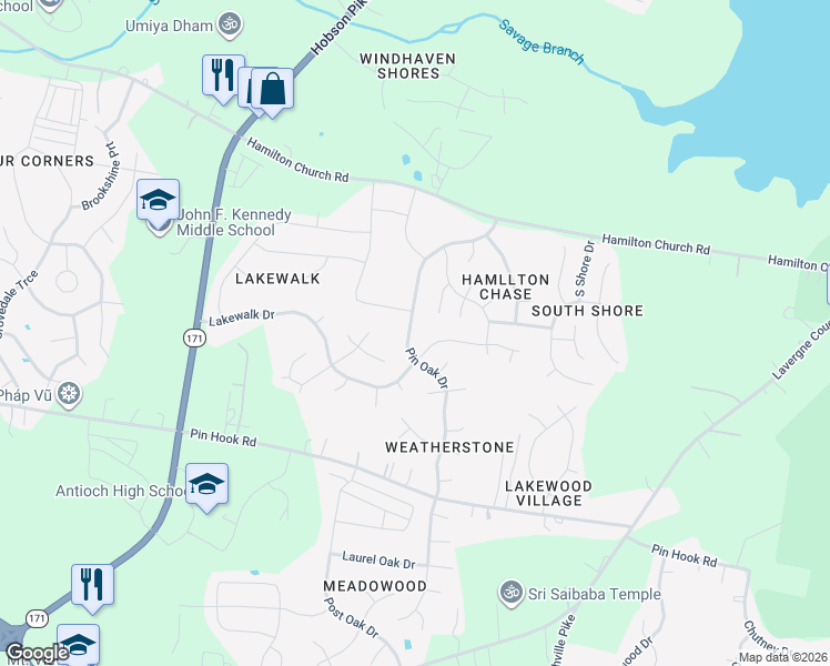 map of restaurants, bars, coffee shops, grocery stores, and more near 853 Pin Oak Drive in Nashville