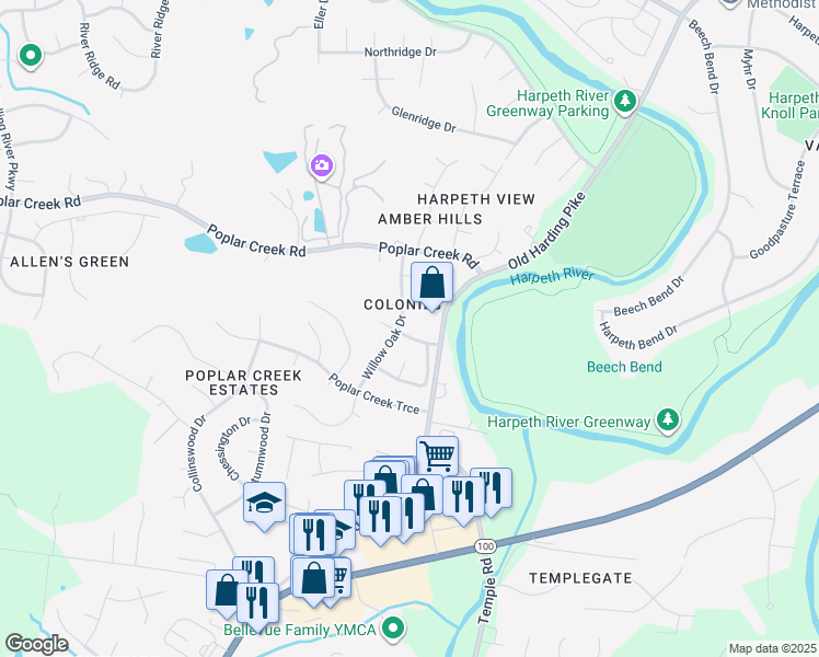 map of restaurants, bars, coffee shops, grocery stores, and more near in Nashville