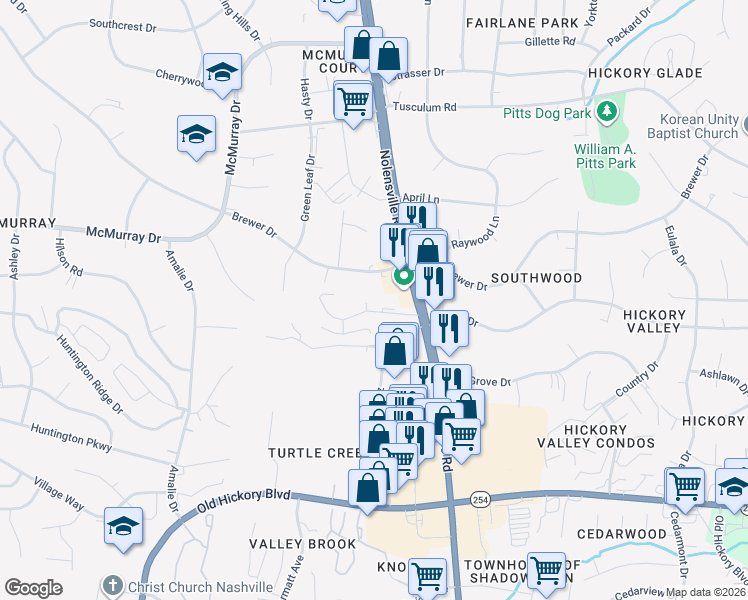 map of restaurants, bars, coffee shops, grocery stores, and more near 5319 Nolensville Pike in Nashville