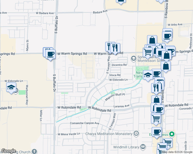 map of restaurants, bars, coffee shops, grocery stores, and more near 7485 Aardvark Walks Street in Las Vegas