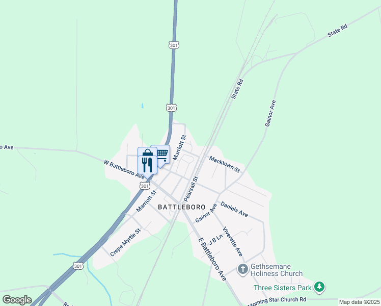 map of restaurants, bars, coffee shops, grocery stores, and more near Milgrom Street in Rocky Mount