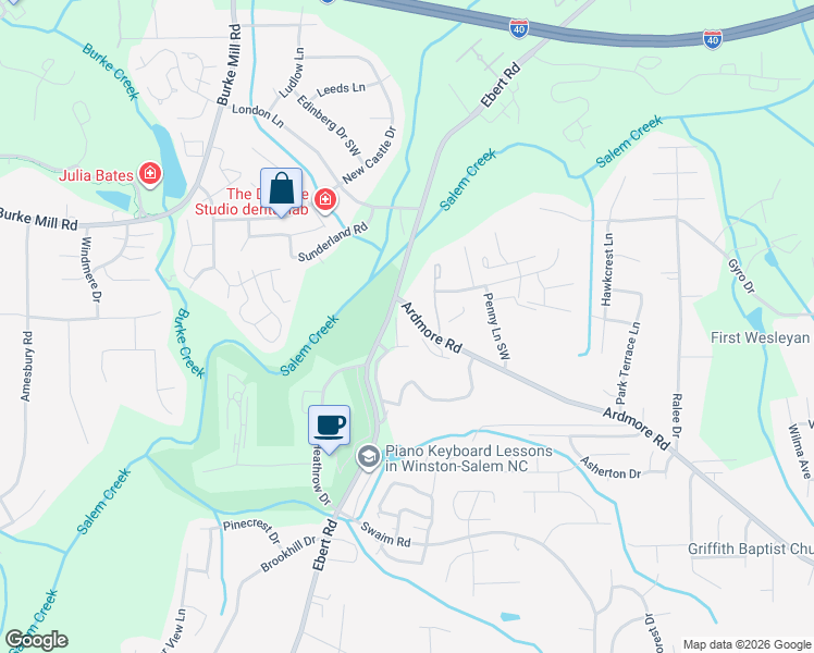 map of restaurants, bars, coffee shops, grocery stores, and more near 111 Ivy Glen Court in Winston-Salem