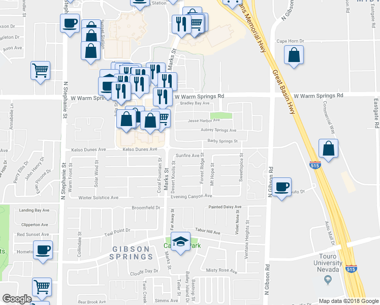 map of restaurants, bars, coffee shops, grocery stores, and more near 1206 Sunfire Avenue in Henderson