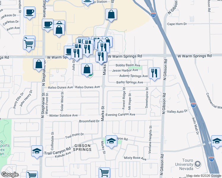 map of restaurants, bars, coffee shops, grocery stores, and more near 1222 Sunfire Avenue in Henderson