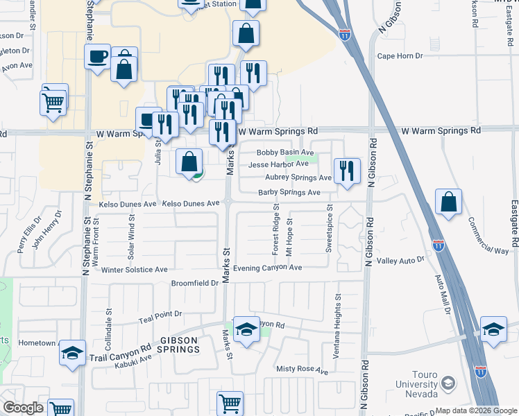 map of restaurants, bars, coffee shops, grocery stores, and more near 1206 Sunfire Avenue in Henderson