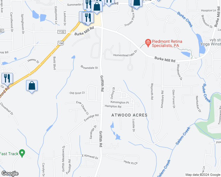 map of restaurants, bars, coffee shops, grocery stores, and more near 610 Piermont Court in Winston-Salem