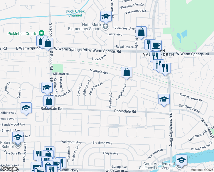 map of restaurants, bars, coffee shops, grocery stores, and more near 2348 Potters in Henderson