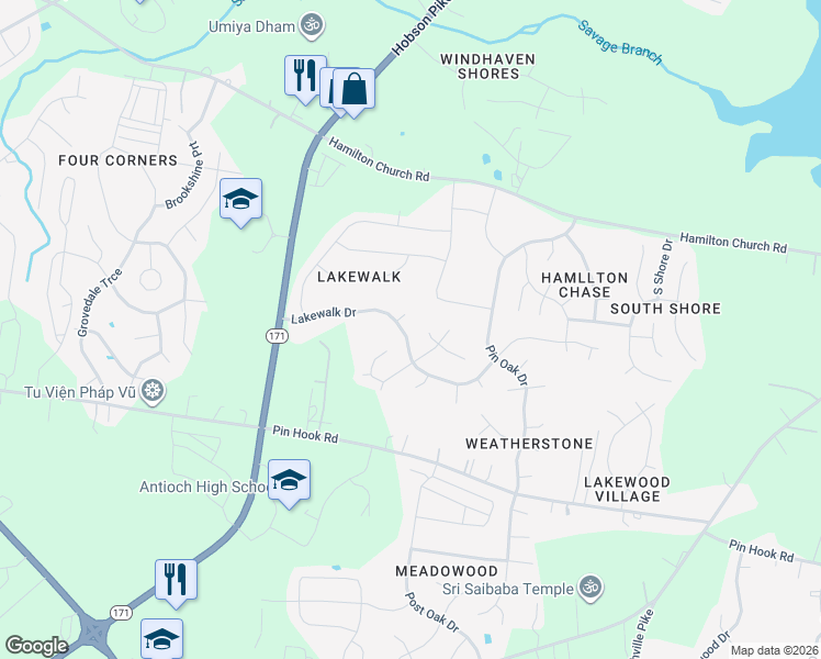 map of restaurants, bars, coffee shops, grocery stores, and more near 1081 Lakewalk Drive in Nashville