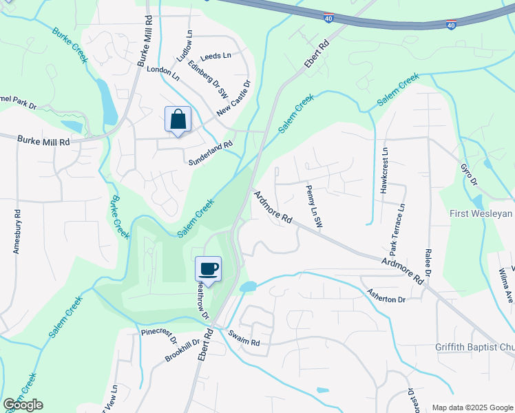 map of restaurants, bars, coffee shops, grocery stores, and more near 224 Ivy Glen Court in Winston-Salem