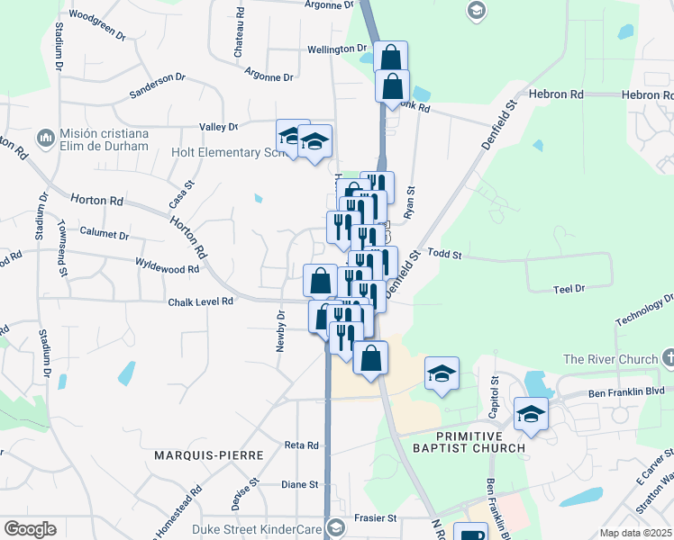 map of restaurants, bars, coffee shops, grocery stores, and more near 3809 North Duke Street in Durham