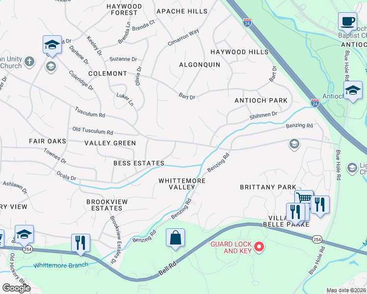map of restaurants, bars, coffee shops, grocery stores, and more near 127 Tusculum Road in Nashville