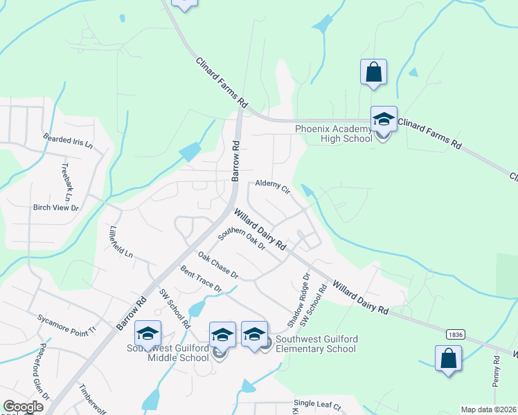 map of restaurants, bars, coffee shops, grocery stores, and more near 4417 Edbury Court in High Point