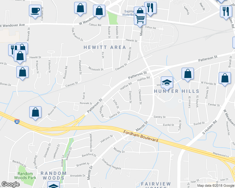 map of restaurants, bars, coffee shops, grocery stores, and more near 1300 Juniper Street in Greensboro