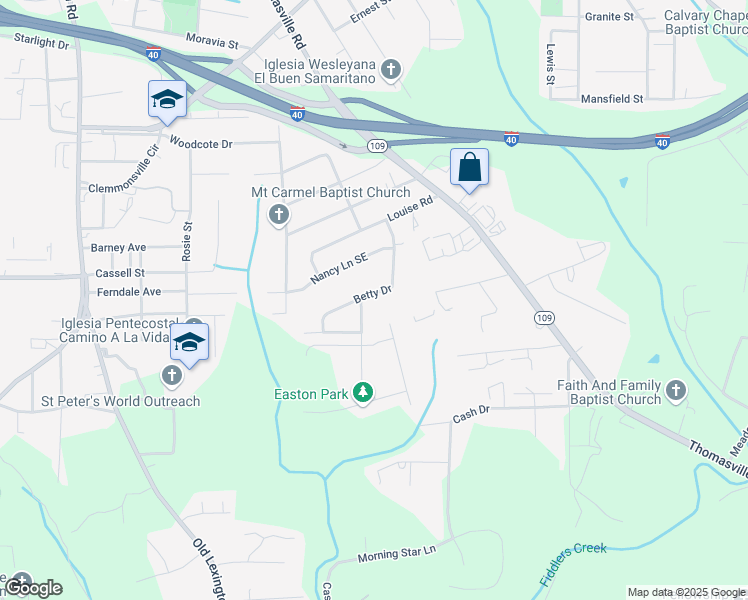 map of restaurants, bars, coffee shops, grocery stores, and more near 1044 Betty Drive in Winston-Salem