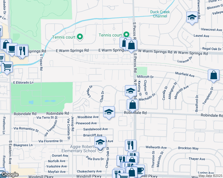 map of restaurants, bars, coffee shops, grocery stores, and more near 364 Clark Drive in Henderson