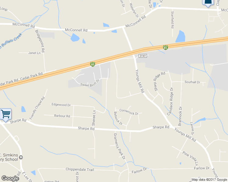 map of restaurants, bars, coffee shops, grocery stores, and more near 3918 Hickory Tree Lane in Greensboro