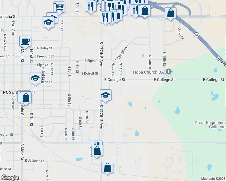 map of restaurants, bars, coffee shops, grocery stores, and more near 1013 Wesley Drive in Broken Arrow