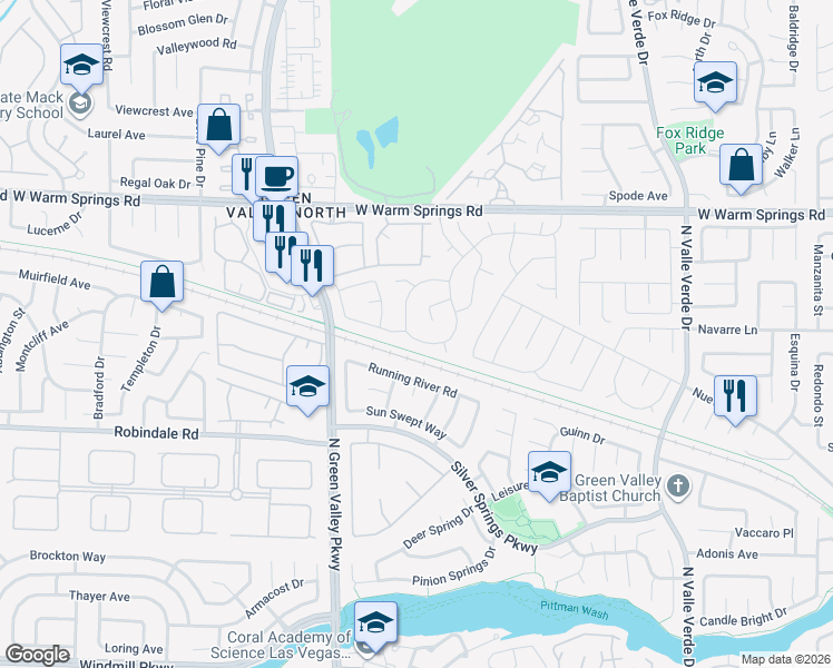 map of restaurants, bars, coffee shops, grocery stores, and more near 2046 Waverly Circle in Henderson