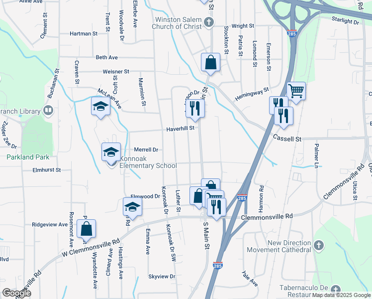 map of restaurants, bars, coffee shops, grocery stores, and more near 3242 Anderson Drive in Winston-Salem