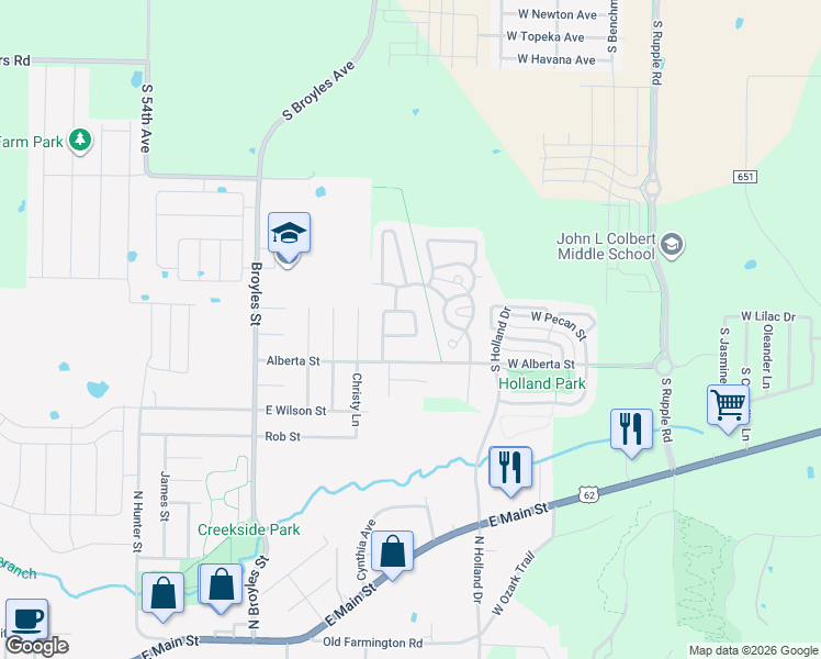 map of restaurants, bars, coffee shops, grocery stores, and more near 1209 South Gentle Valley Drive in Fayetteville