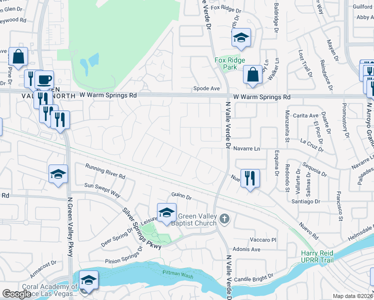 map of restaurants, bars, coffee shops, grocery stores, and more near 1932 Nuevo Road in Henderson