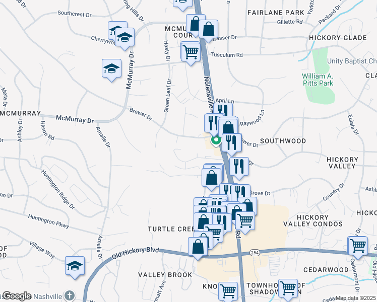 map of restaurants, bars, coffee shops, grocery stores, and more near 5319 Nolensville Pike in Nashville