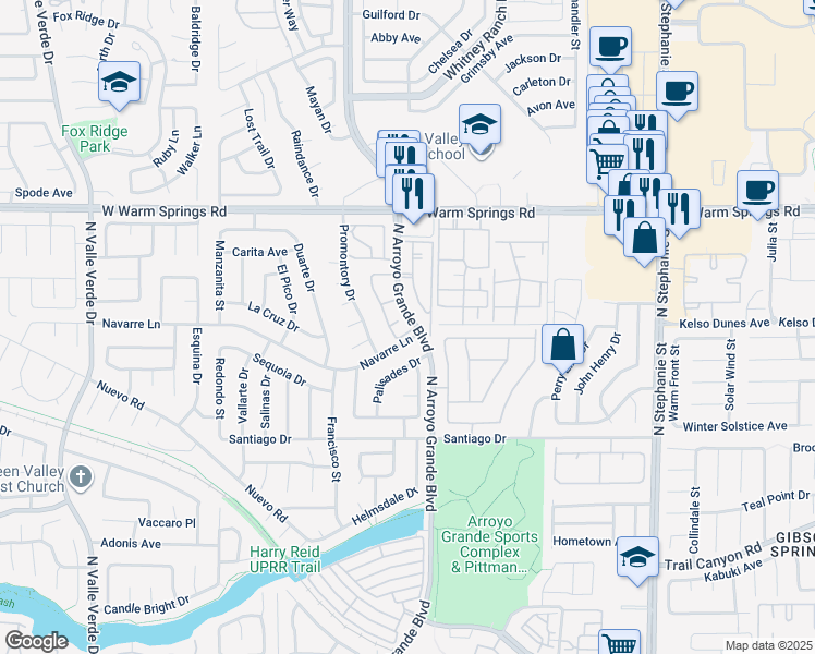 map of restaurants, bars, coffee shops, grocery stores, and more near 2 Saint Malo Way in Henderson