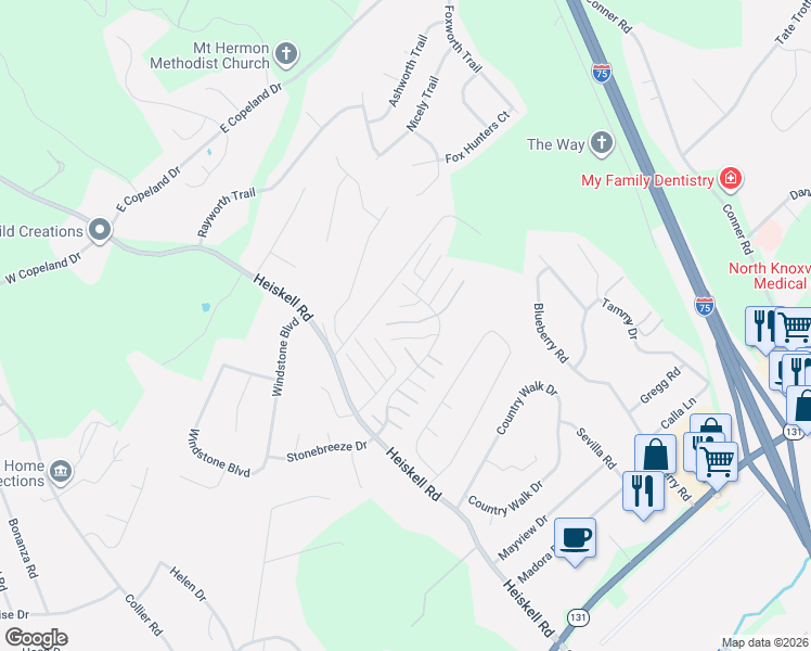 map of restaurants, bars, coffee shops, grocery stores, and more near 8042 Intervale Way in Powell