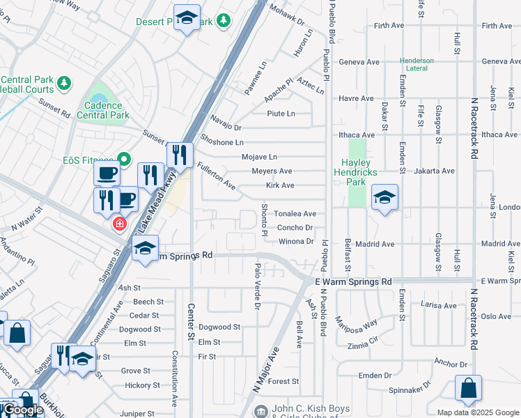 map of restaurants, bars, coffee shops, grocery stores, and more near 1120 Shonto Place in Henderson