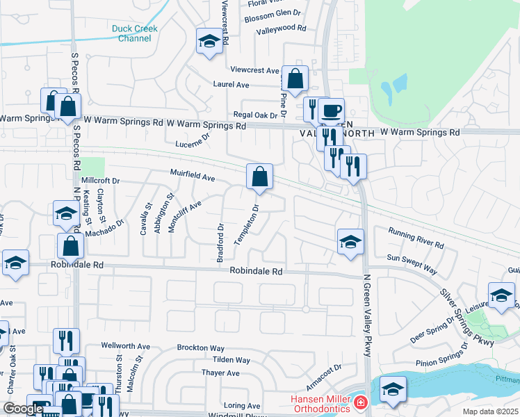 map of restaurants, bars, coffee shops, grocery stores, and more near 2325 Fairbourne Way in Henderson