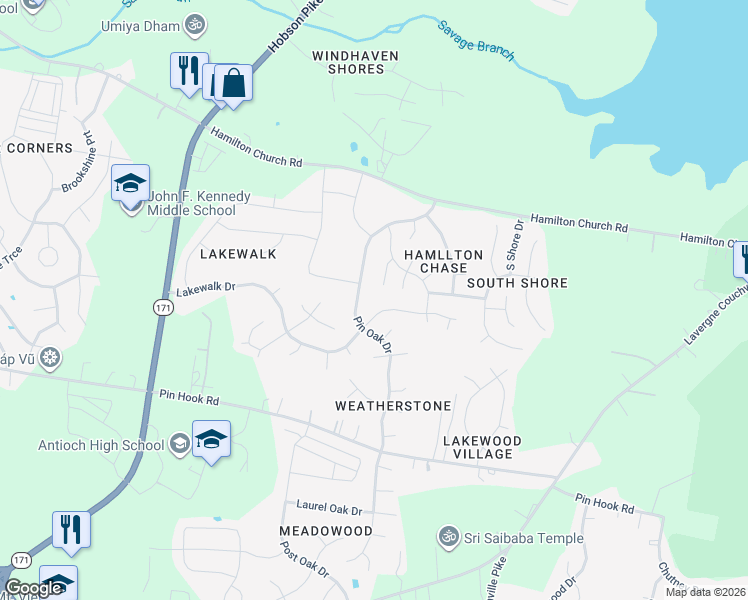 map of restaurants, bars, coffee shops, grocery stores, and more near 853 Pin Oak Drive in Nashville