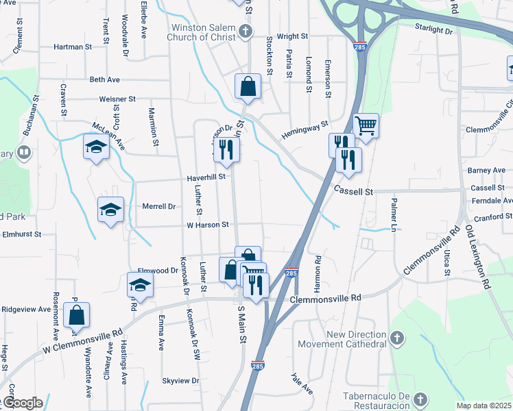 map of restaurants, bars, coffee shops, grocery stores, and more near 3254 Stockton Street in Winston-Salem