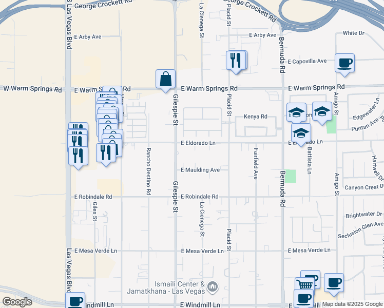 map of restaurants, bars, coffee shops, grocery stores, and more near 237 East Eldorado Lane in Las Vegas