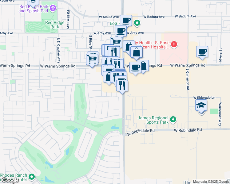 map of restaurants, bars, coffee shops, grocery stores, and more near 135 Cadrow Castle Court in Las Vegas