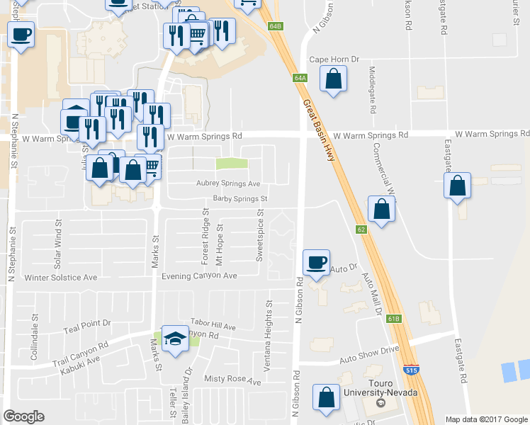 map of restaurants, bars, coffee shops, grocery stores, and more near 338 Sweetspice Street in Henderson